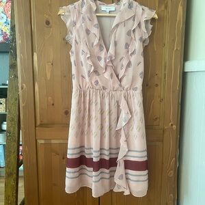 Reiss Pink Midi Sundress with Flutter Sleeves and V-Neck